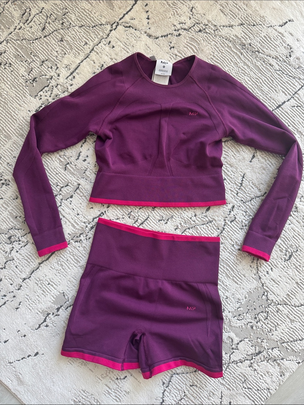 MP Women's Plum High-Rise Athletic Shorts and Crop Top with Pink Trim
